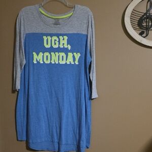 Blue and Gray 'Ugh, Monday' Long Sleeve Sleep Shirt